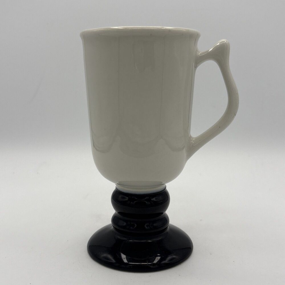 Vintage MCM Hall China Pottery #1272 White Black Footed Irish Ceramic Coffee Mug